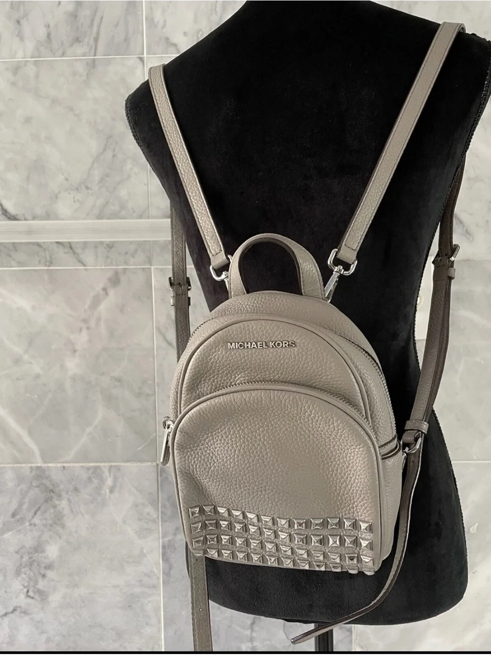 Michael Kors Silver Studded Mini Backpack Abbey Grey